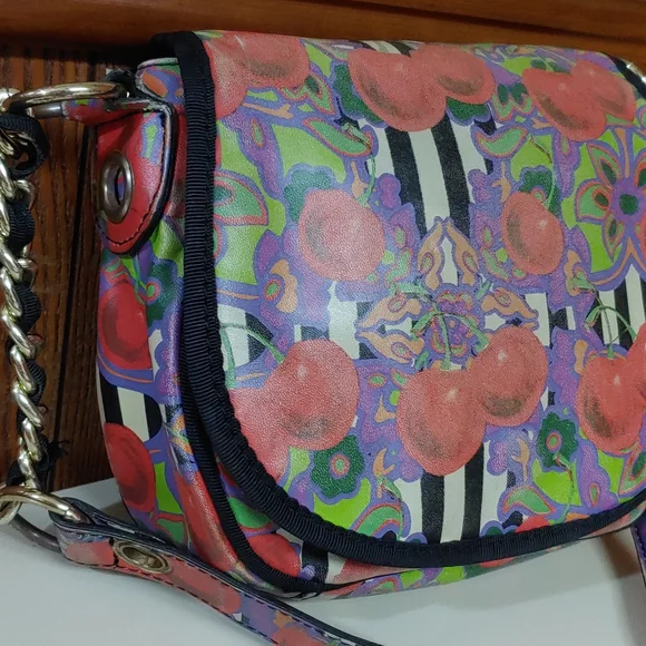 Betsey Johnson Cherries and Stripes Crossbody Saddle Bag - Picture 4 of 17